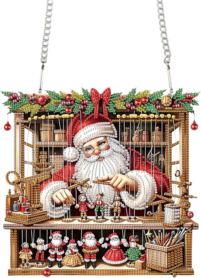 TDFERAN DIY 5D Diamond Painting Kits Hanging Sign 22x24cm Santa Claus Diamond Art Wreath Crystal Painting with Diamonds Ornaments Window Pendants Hanging Pendant Home Garden Door Kits Merry Christmas