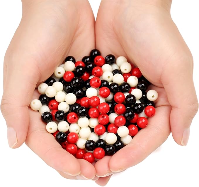 1000pcs 6mm mixed color acrylic round beads, assorted plastic gumball bubble gum beads with hole pastel loose beads bulk for jewelry diy making crafting supplies (red black series)