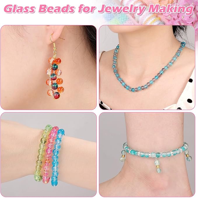 shynek 2800 6mm Glass Beads for Bracelets, 56 Colors Crystal Beads for Jewelry Making, Bracelet Making and DIY Crafts(28 Crackle Colors and 28 Ink Patterns Colors)