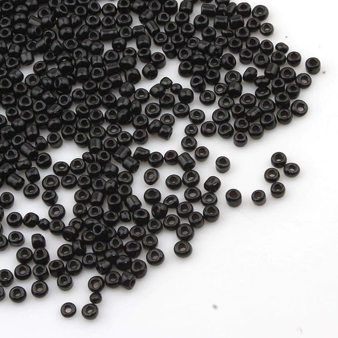 Perlin Glass Seed Beads 2mm 11/0 Round Mini Small Pony Beads 6500pcs for Making Earrings Bracelets Pendants Waist Jewelry DIY Handmade Opaque Color Kit (Black)