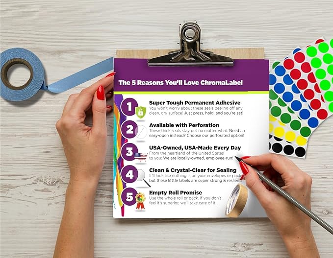 chromalabel 2 inch clear round stickers, 1000/roll, polystyrene, ideal for envelope sealing, shipping packages, library supplies