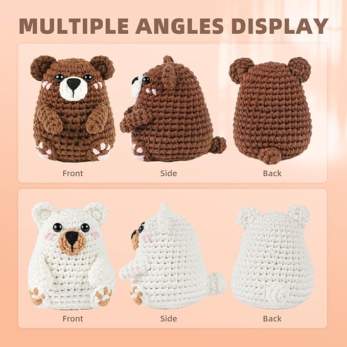 MOREJMTT Crochet Kit for Beginners, Learn to Crochet, Include Easy Knitting Soft Yarn, Step-by-Step Video Tutorial, Hook, Holiday Birthday Gift for Adults (Polar & Brown Bears)