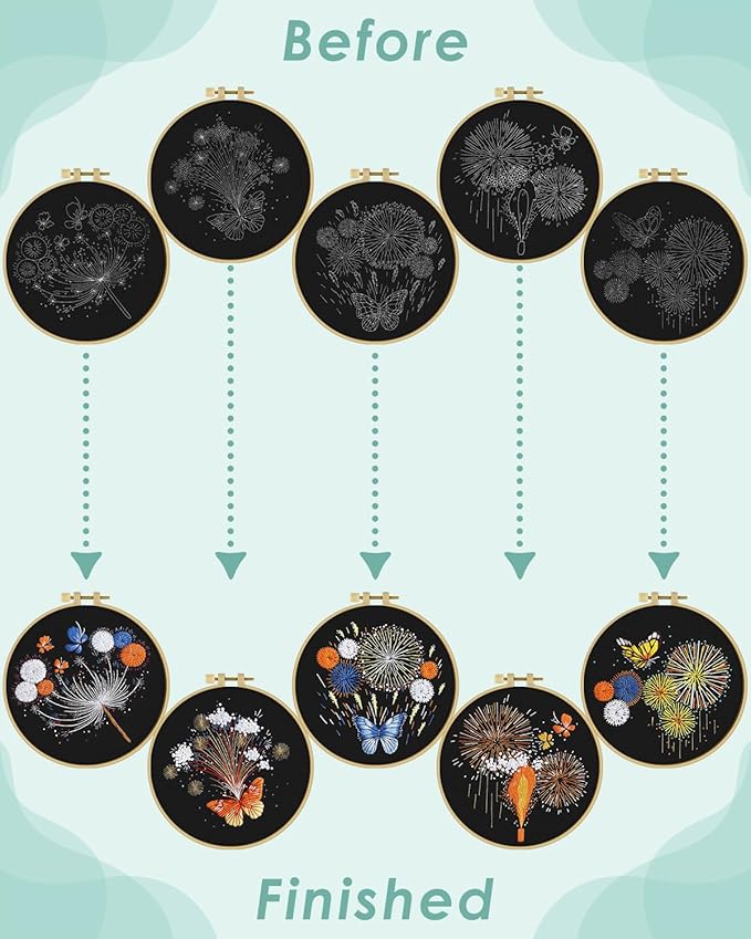 ERKOON 5 Sets Embroidery Kit for Beginners