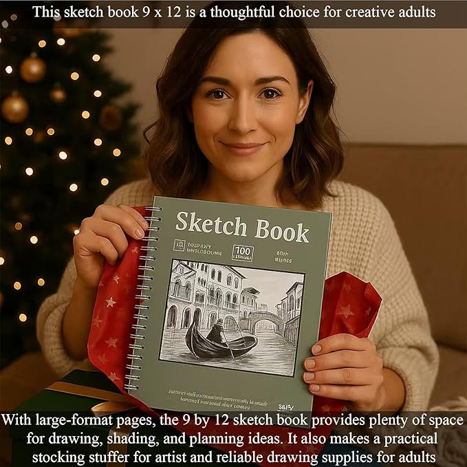 sketch book 9x12 inch, pack of 2 (total 200 sheets) spiral bound sketchbook, 68 lb/100gsm artist sketch pad, 100 sheets each, sturdy acid free drawing paper, suitable for adults & teens