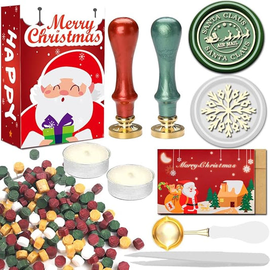 WUERLIN Christmas Wax Seal Stamp Kit,Santa Claus Wax Seal Stamp add Snowflake with Deep Engrave Great for Decoration Holiday Cards New Year Envelopes (Santa Sealing KIT)