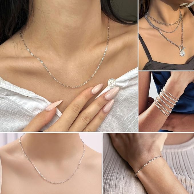 16Ft Stainless Steel Paperclip Chain for Jewelry Making, 2.5mm Width Silver Paper Clip Link Chains Roll for DIY Necklace Bracelet Craft Jewelry Making Supplies with Lobster Clasps Soft Tape Measure