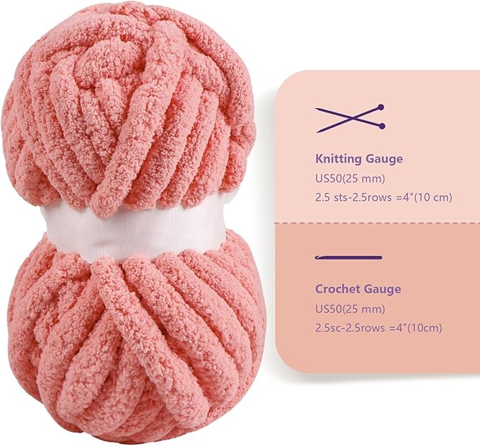 Light Orange Chunky Chenille Yarn for Crocheting Bulky Thick Fluffy Yarn for Knitting,Super Bulky Hand Blanket, Soft Plush Yarn Crochet Carpet/Scarf/Cushion/ 8 Jumbo Pack(63.76oz/197.68yd