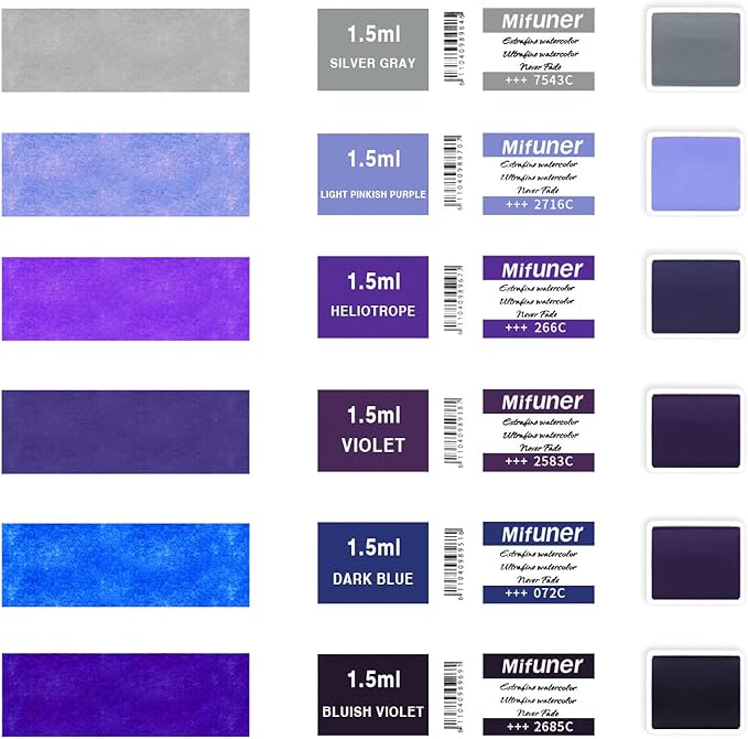 Mini Portable 6-Color Solid Watercolor Paint Set for Adults & Artists, High Tinting Strength Travel Art Kit for Beginners and Professionals, Half Pans (Each Capacity Approx 1.5ml).Purple Series