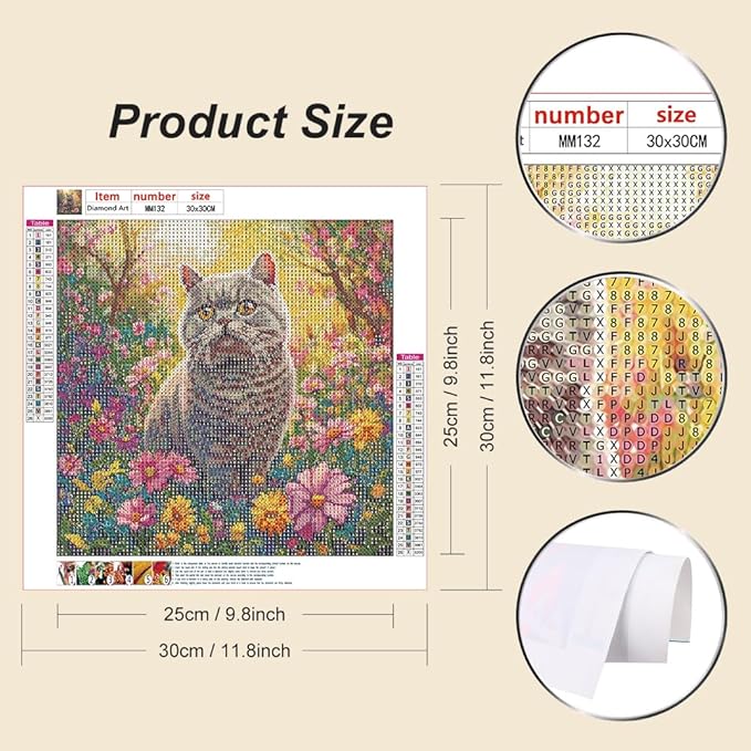 WSLWXSHM Diamond Painting Kits for Adults Cat, Round Full Drill Diamond Art Kits, 5D DIY Paint with Diamonds Crafts for Home Wall Decoration Gifts 12×12Inch, Animal