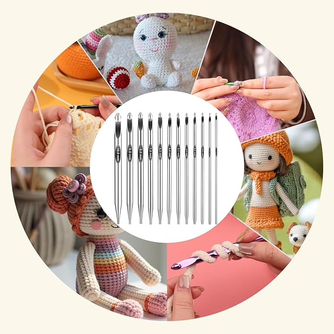 AIYUNDI Tunisian Crochet Hooks Set with Cable, 6-Inch Aluminum Interchangeable Crochet Hooks 3mm-10mm, Long Crochet Hooks, Lightweight, Anti-Twist Swivel Cables, Ergonomic, Pink 26 PCS