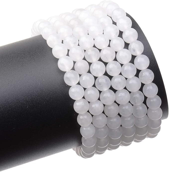 LPBeads 200Pcs Polished 6mm Round Natural White Jade Gemstone Loose Beads with Stretch Cord for Jewelry Making Bracelets