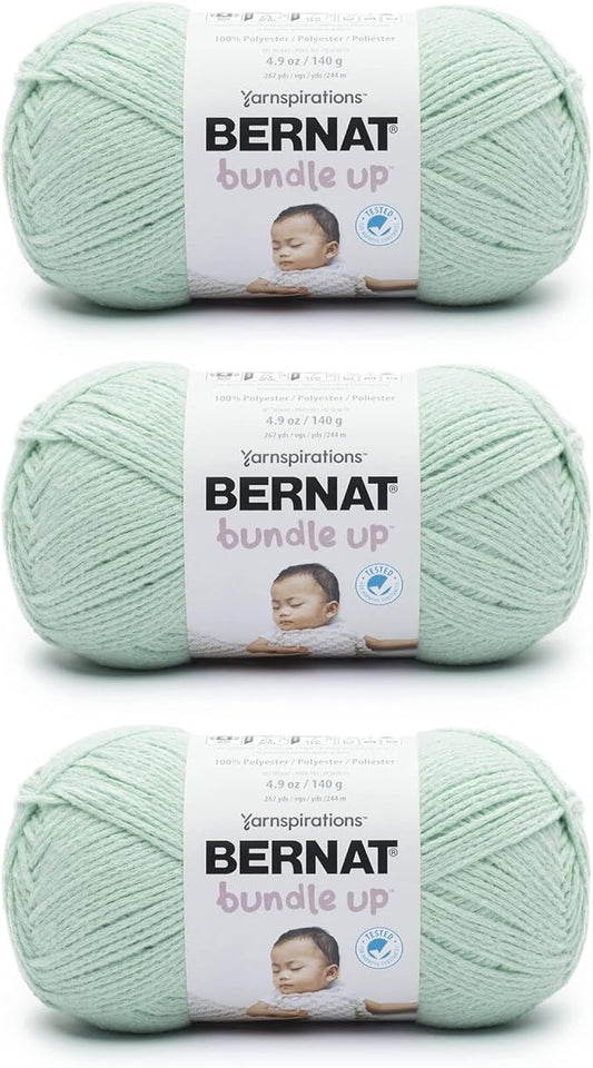 Bernat Bundle Up Green Mist Yarn - 3 Pack of 141g/5oz - Polyester - 4 Medium (Worsted) - 267 Yards - Knitting, Crocheting & Crafts