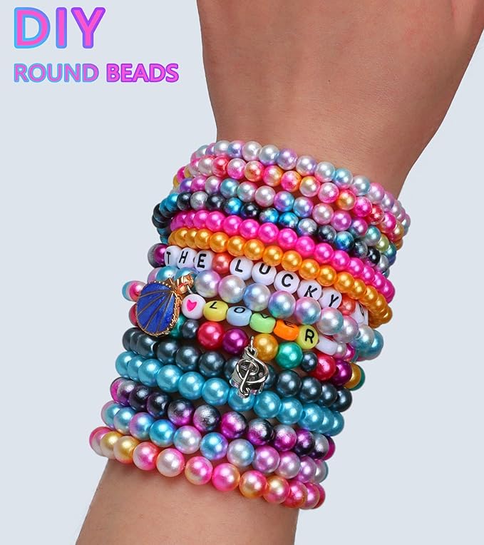 HINSOCHA Beads Bracelet Making Kit - 1020Pcs 6mm and 8mm Pearl-Like Beads for Jewelry Making, Gifts for Kids & Adults - Vibrant