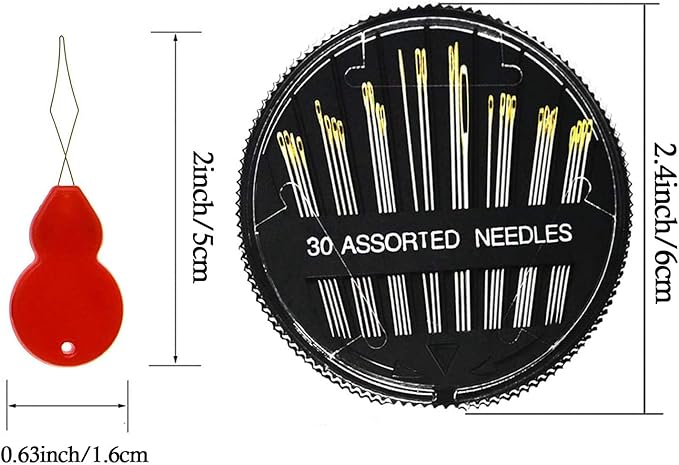 30 Pieces Gourd Shaped Needle Threaders and 30-Count Assorted Sewing Needles, Plastic Wire Loop DIY Needle Threader Hand Machine Sewing Tool and Sewing Needles for Handsewing with Clear Box