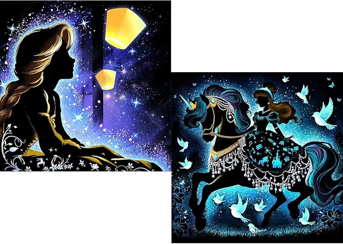 KEYRANKE 2 Pack Princess Diamond Painting Kits for Adults 5D DIY Diamond Art Kit Paint with Round Full Drill Diamonds for Beginners Gem Paintings Art for Home Wall Decor Gifts (12X12 Inch)