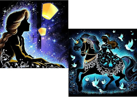 KEYRANKE 2 Pack Princess Diamond Painting Kits for Adults 5D DIY Diamond Art Kit Paint with Round Full Drill Diamonds for Beginners Gem Paintings Art for Home Wall Decor Gifts (12X12 Inch)