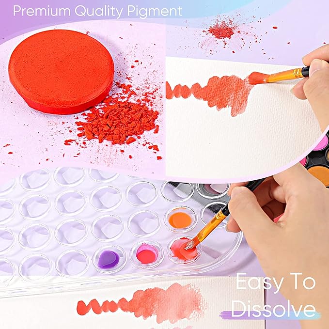 48-Color Watercolor Paint Set With Brush, Refillable Water Brush Pen, Palette, and Water-Washable Paints for Kids, Adults and Artists