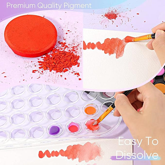 Paint Set, 48 Colors Non-toxic Watercolor Paint with a Brush Refillable a Water Brush Pen and Palette, Washable Water Color Paints Sets for Kids, Adults，and Artists