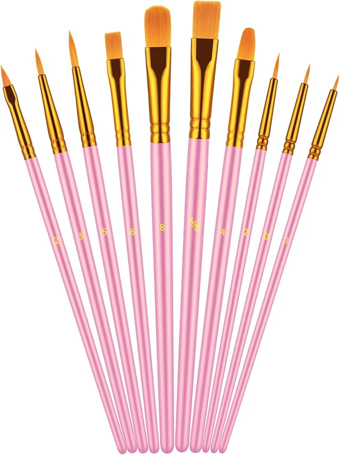 Paint Brush Set, 10 Pcs Paint Brushes for Acrylic Painting, Round Pointed Tip Detail Small Paint Brush for Oil Watercolor Canvas Face Body Boards Rock, Adult Drawing Arts Crafts Supplies, Pink