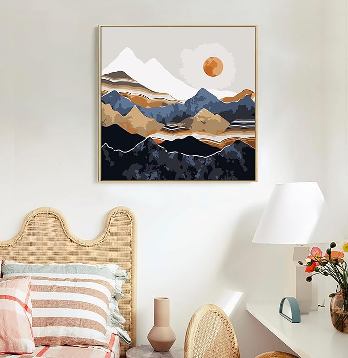 Framed Paint by Numbers Kit for Adults Beginners & Kids Ages 8-12, Abstract Mountain Acrylic Easy Paint by Number with Frame, Paint by Number Kits on Canvas Framed (10 * 10 Inch, without Easel)