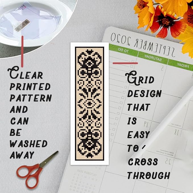 BEUNITONE 6 Pcs Cross Stitch Bookmark Kit DIY Vintage Decorative Border Counted Cross Stitch Stamped Kits for Adults Beginners with Instructions Embroidery Bookmark Kit for Book Lovers 2.4x7.9 in
