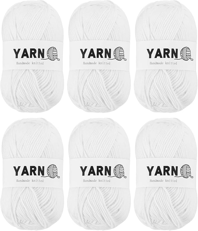 6Pcs Pale White Acrylic Yarn 790 Yard 4 Ply Soft Crochet Yarns Sport Weight Yarn,[for DIY Crocheting Knitting Craft Blankets Hats]-300g