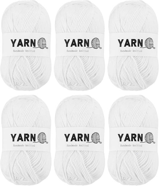 6Pcs Pale White Acrylic Yarn 790 Yard 4 Ply Soft Crochet Yarns Sport Weight Yarn,[for DIY Crocheting Knitting Craft Blankets Hats]-300g