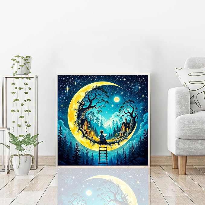 igoodom Diamond Art Kits for Adults, Fantasy Moon Diamond Painting Kit, Full Drill Round Diamond Art Kits, DIY Gem Art and Crafts for Home Wall Decor Gift 14x14inch