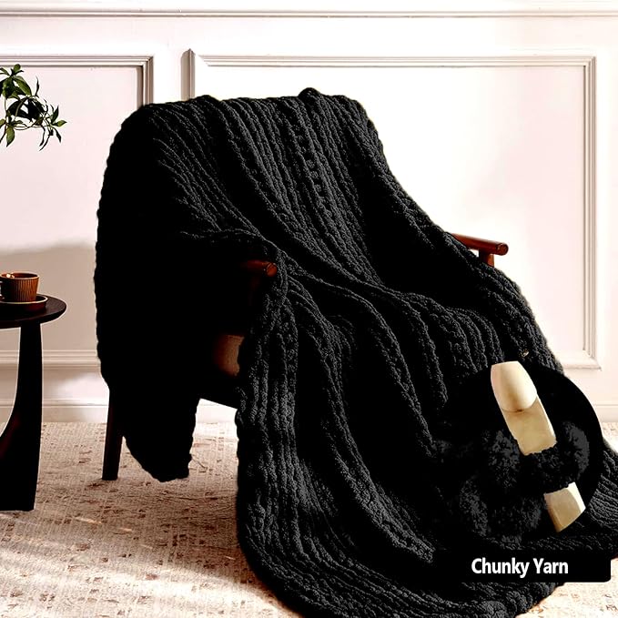 8 Pack Black Chunky Yarn for Hand Knittingd, Chunky Chenille Yarn for Crocheting, Super Bulky Chunky Knit Blanket Yarns (27.9 yds,7.97 oz Each Skein)