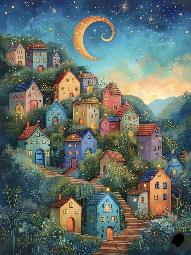 ijbnhd Diamond Art Kits for Adults - House Diamond Painting Kits for Adults, 5D Diamond Painting Dream House, DIY Full Drill Diamond Painting Moon Gem Art Crafts 12x16inch