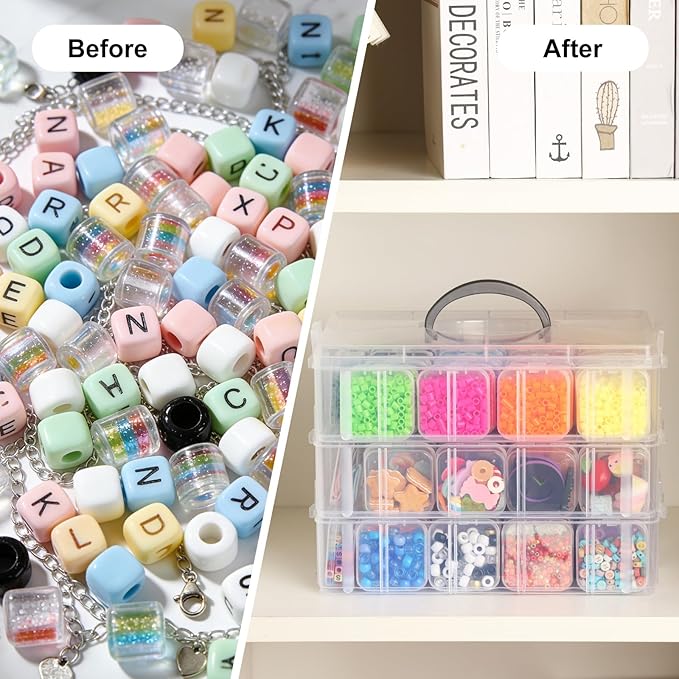 SGHUO Bead Organizer Box, 84 pcs Small Organizers, 3-Tier Stackable Storage Container Box for Art Craft Storage, Washi Tape, Kids Toys, Jewelry, Beauty & Sewing Supplies