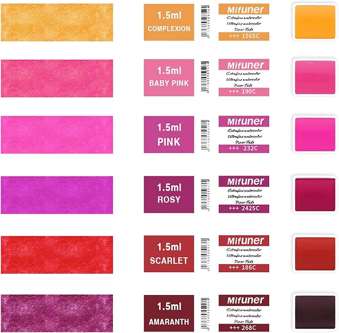 Mini Portable 6-Color Solid Watercolor Paint Set for Adults & Artists, High Tinting Strength Travel Art Kit for Beginners and Professionals, Half Pans (Each Capacity Approx 1.5ml).Red Pink
