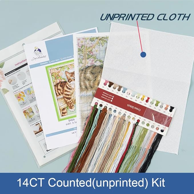 Funcrostitch Counted Cross Stitch Kits for Beginners,14ct Unprinted Pattern Embroidery Kit Dmc Cotton Threads Needleworks for Adults-Tiger and Bee 7.1"×7.5"