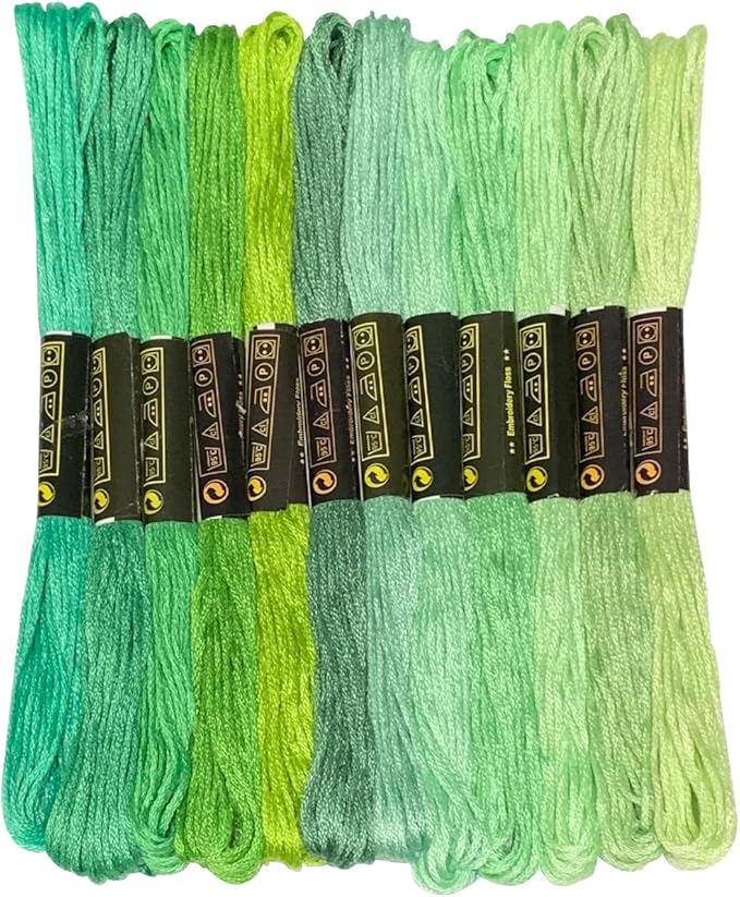 Friendship Bracelet String 12 Skeins, Embroidery Floss Cross Stitch Embroidery Thread Floss Bracelet Making Yarn, Craft Floss (Light Green Series)