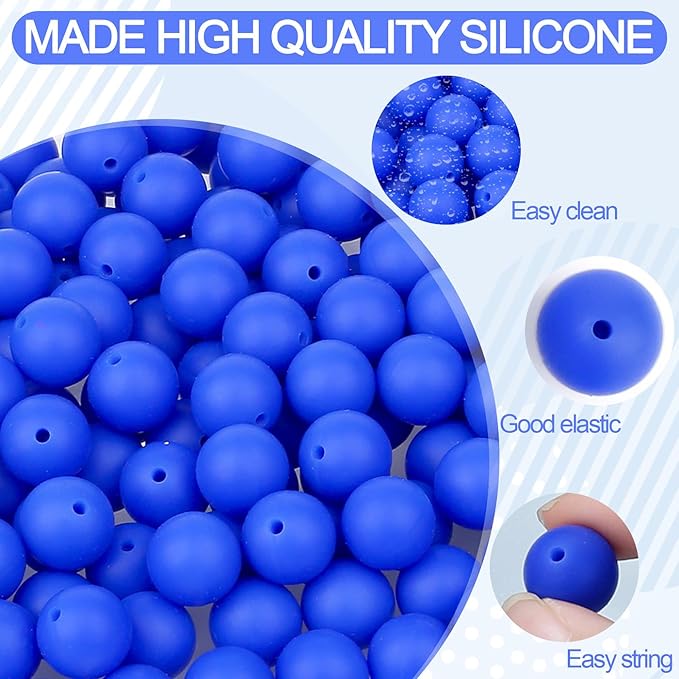 MAIBAOTA 120 Pcs Deep Blue Silicone Beads - 15 mm Round Beads for Keychain, Pens, Bracelet, Necklace Making - Bulk Craft Kit