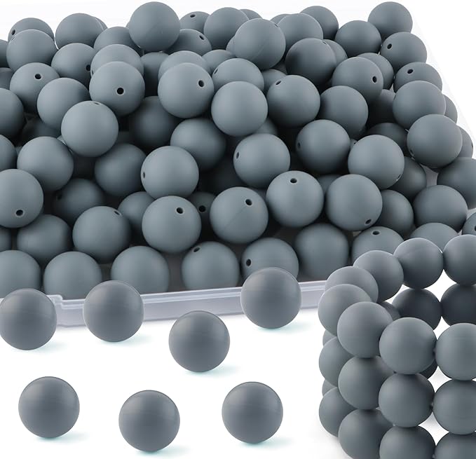 65Pcs 19mm Silicone Beads for Keychain Making Bracelet Necklace, Bulk Round Silicone Beads for Pens（Dim Gray）