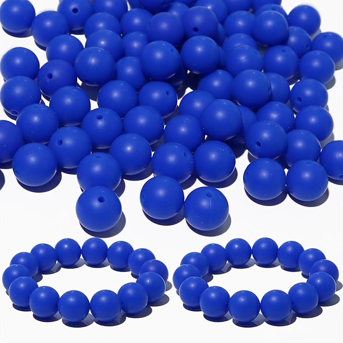 120pcs 15mm Bulk Silicone Beads for Pens, Keychains, Necklaces and Bracelets Making,Assorted Rubber Beads Set (Sapphire Blue)