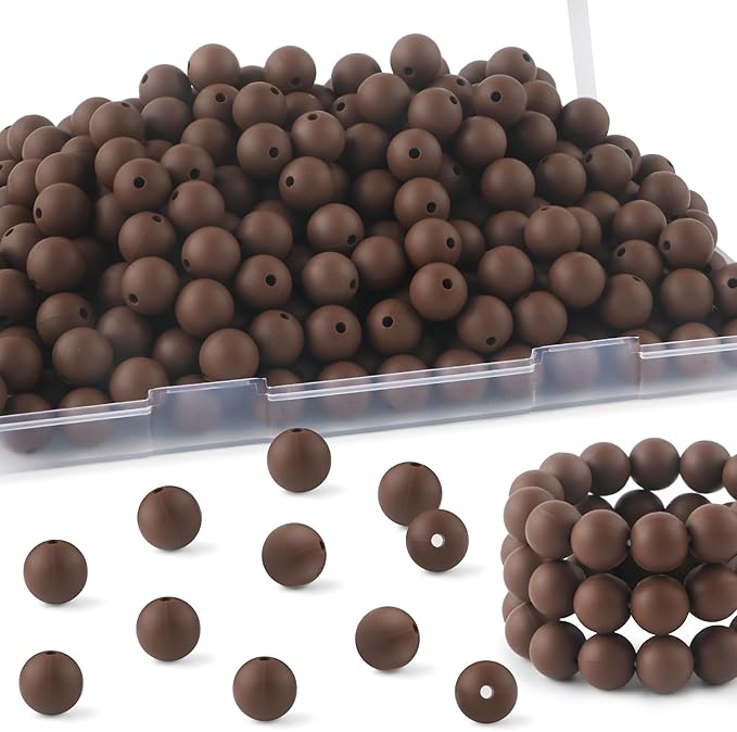 160Pcs 12mm Silicone Beads for Keychain Making Bracelet Necklace, Bulk Round Silicone Beads for Pens（Chocolate）
