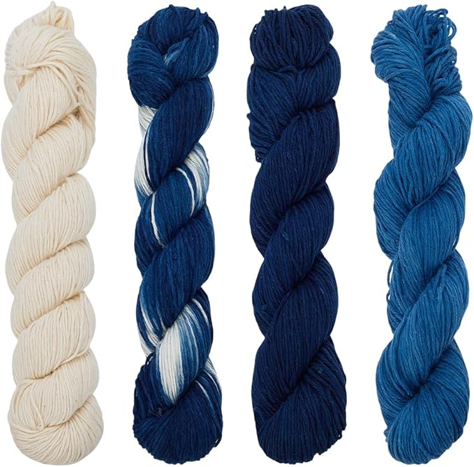 FREEBLOSS 4 Pcs Sashiko Thread 100M x 4 Colors Cotton Embroidery Floss 3 Stranded Blue Embroidery Threads Japanese Quilting & Sewing Thread for Sashiko Kit Supplies