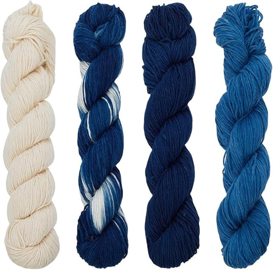 FREEBLOSS 4 Pcs Sashiko Thread 100M x 4 Colors Cotton Embroidery Floss 3 Stranded Blue Embroidery Threads Japanese Quilting & Sewing Thread for Sashiko Kit Supplies