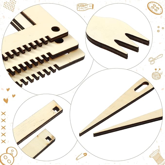 Thyle 12 Sets Rectangle Weaving Loom Kit 5.3 x 7.8'', 7.9 x 11.8'' Wood Weaving Loom with Needles and Tools DIY for Adult Beginners and Lovers Crochet Knitting Craft Activity