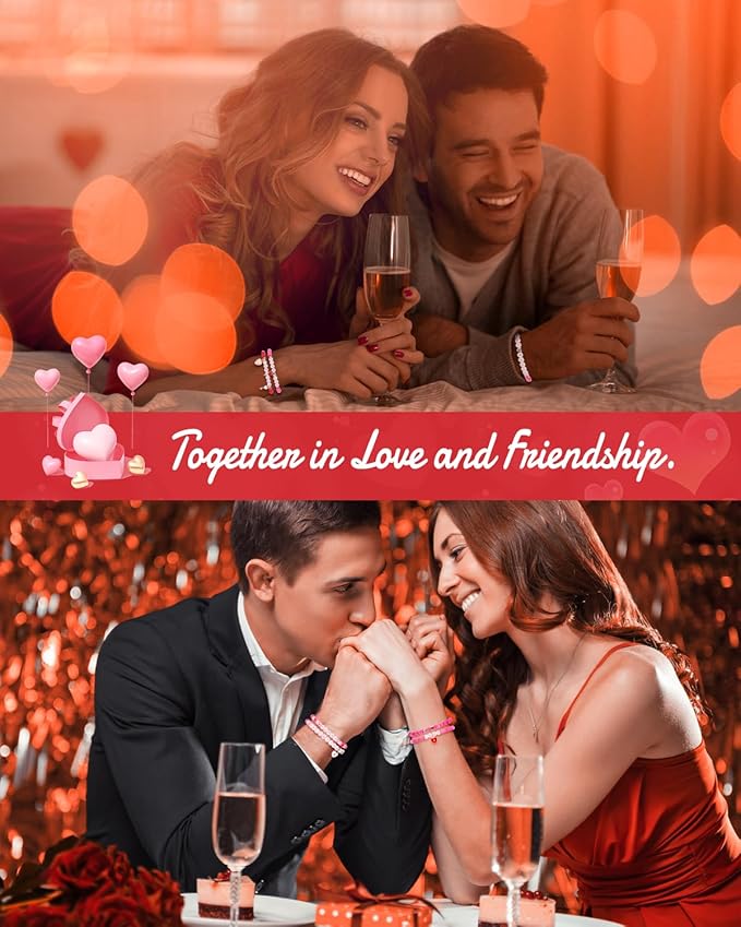 Goldwise Valentine's Day Friendship Bracelet Kit, Pink Beads, Jewelry Making Kit with Pink Clay Beads, Letter Beads and Charms, GIFS for Fans, Couples and Best Friends