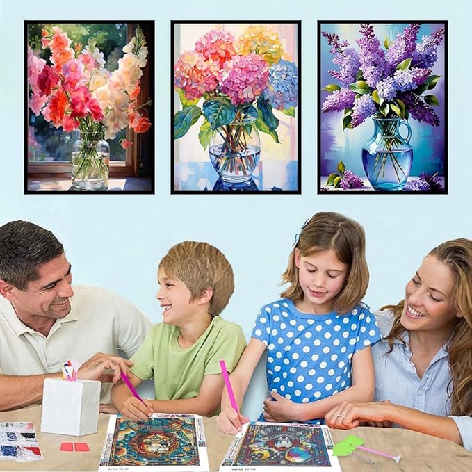 Meothan 9 Pack Diamond Art Kits for Adults, Flowers Diamond Painting Kits for Adults, 5D DIY Round Drill Gem Art Paint with Diamonds Dots Crafts Ste for Home Decor Gift 12x16inch