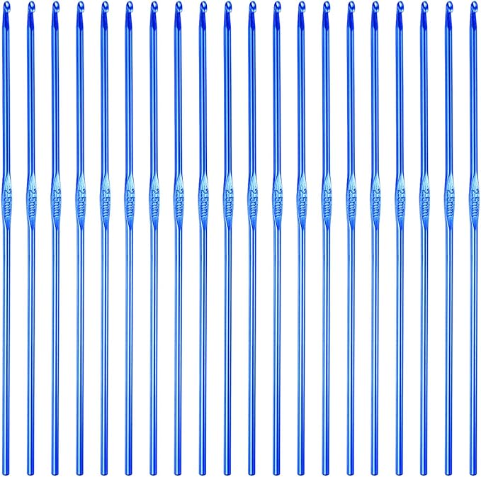 uxcell 20Pcs Aluminum Crochet Hook 2.5mm Knitting Needles for DIY Craft Yarn Blue