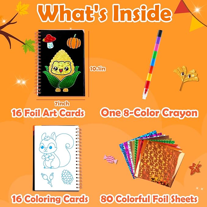 funnyb&g foil art craft activity for kids - thanksgiving crafts gift bags for kids autumn harvest school party favors birthday gifts goodies stuffers for girls boys 4 5 6 7 8 9 years old(thanksgiving)