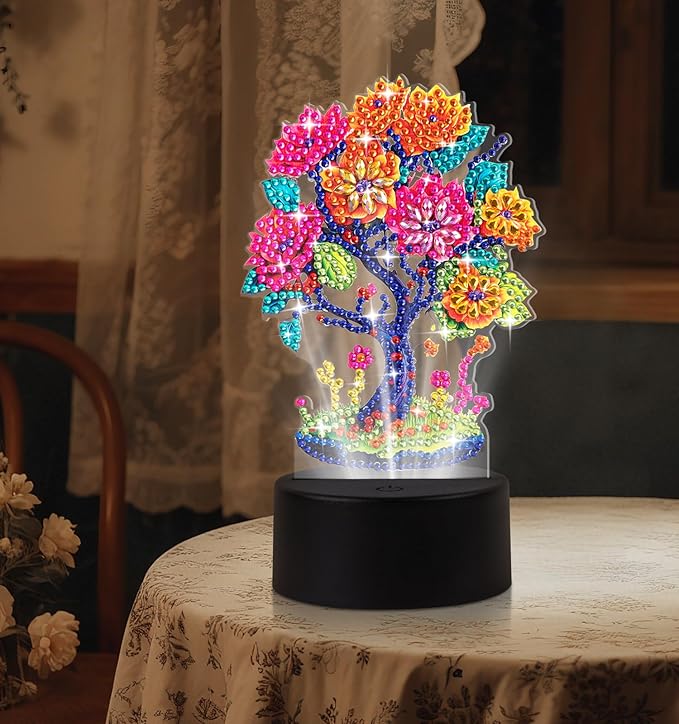 Diamond Painting Night Light, Diamond Painting Kits For Adults Desktop Ornaments For Table Tabletop Decor Diamond Art Accessories For Adult Beginner Touch Lamp for Bedrooms Living Room-Tree of Life