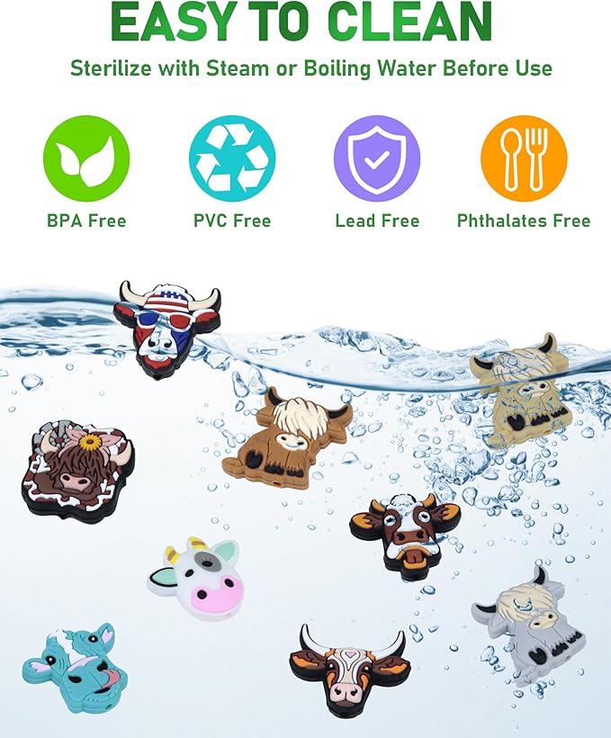 14PCS FIVEIZERO Cow Focal Beads and Animal Silicone Beads for Keychains, Bracelets, and Various Crafts, Includes Cow Designs for DIY Projects, Pens and Accessories