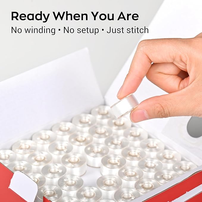 Poolin Prewound Bobbins Richword Selected 144pcs, Size A (Class 15 / SA156), 75D Polyester Bobbin Thread, Plastic Sided, for Single Needle Embroidery & Sewing Machines, White