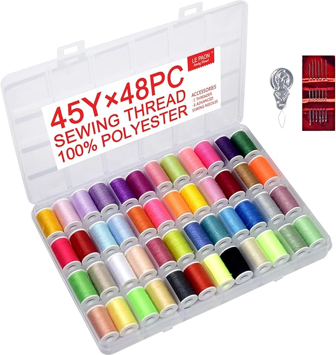 48 Rainbow Color Set of Handy Polyester Sewing Threads with needls and Threader