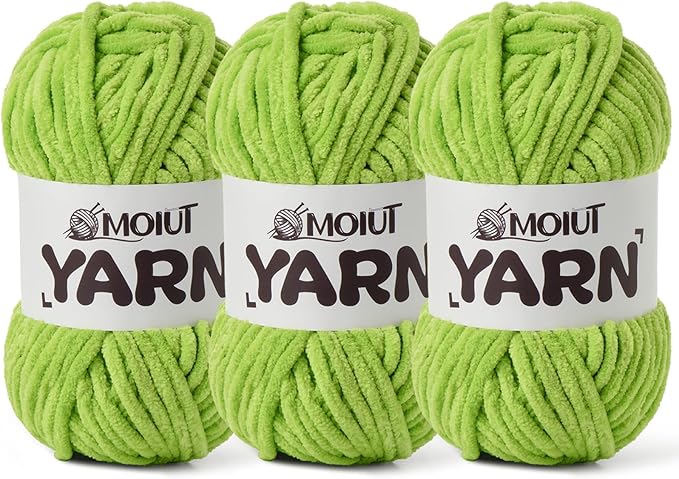 3 Pack Fluffy Chenille Yarn for Crocheting, Chunky Velvet Yarns for Crochet Amigurumi, Baby Yarn for Crocheting Soft Blanket, 262.4yds /10.5 oz Bulky Yarns for Crafts/Hats/Shoes/Socks (3 Lime Green)